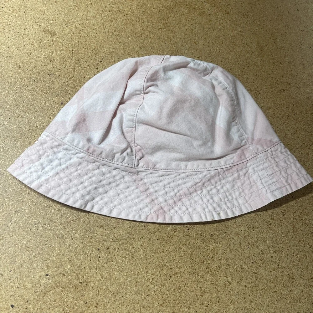 Burberry Children Bucket Hat Girls SM Small Pink Plaid Cotton Quilted Wide Brim